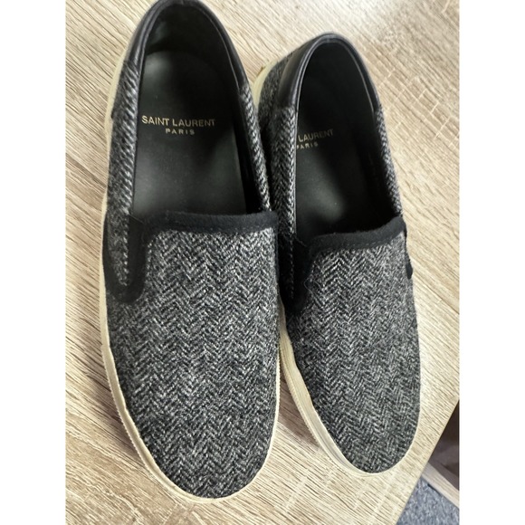 Yves Saint Laurent Shoes - Saint Laurent Loafer Shoe Grey Wool With White Soles Slip On Back Size 36 SB23